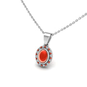 Divine Halo Pendant - Red Coral Oval