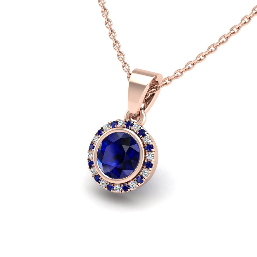 Divine Halo Pendant - Blue Sapphire Round