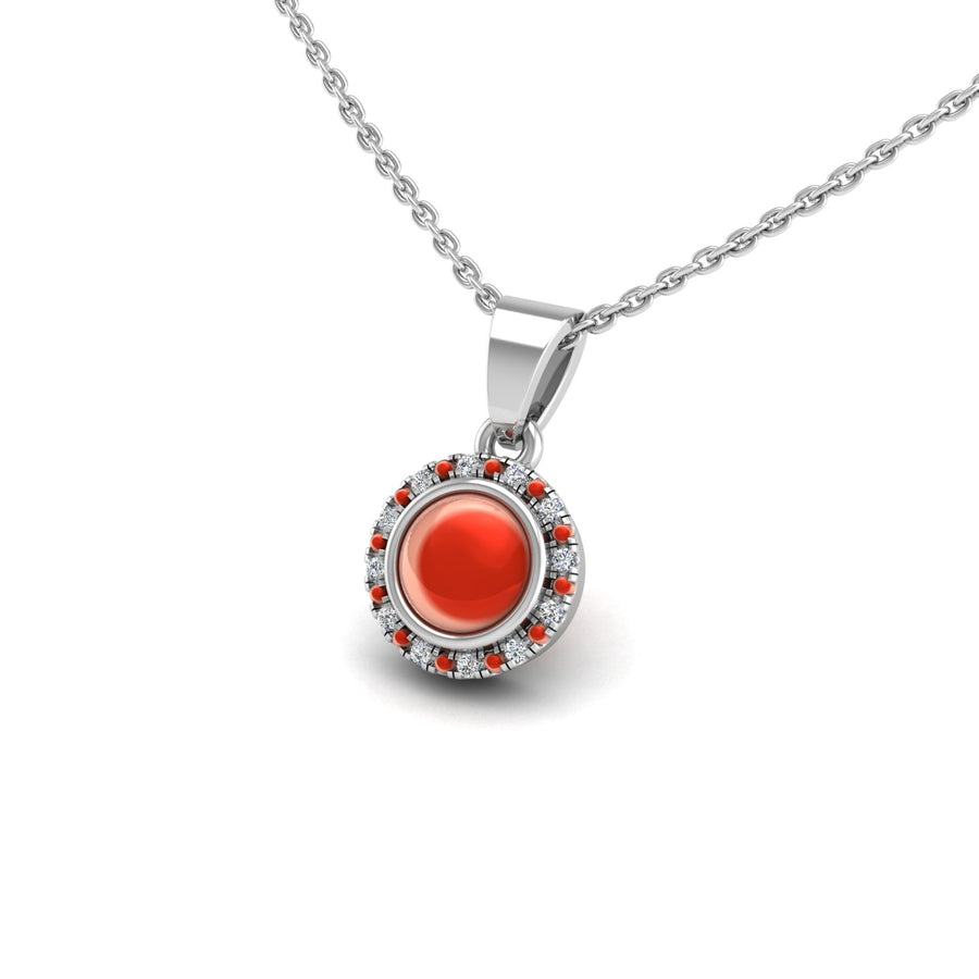 Divine Halo Pendant - Red Coral Round