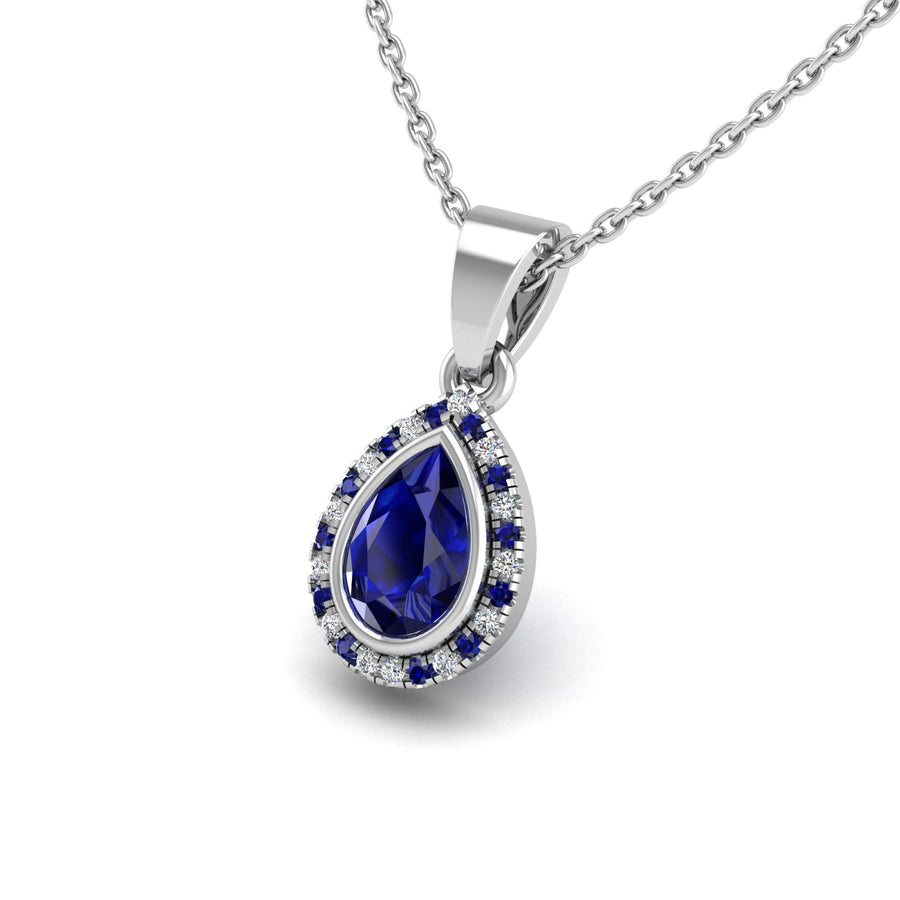 Divine Halo Pendant - Blue Sapphire Pear