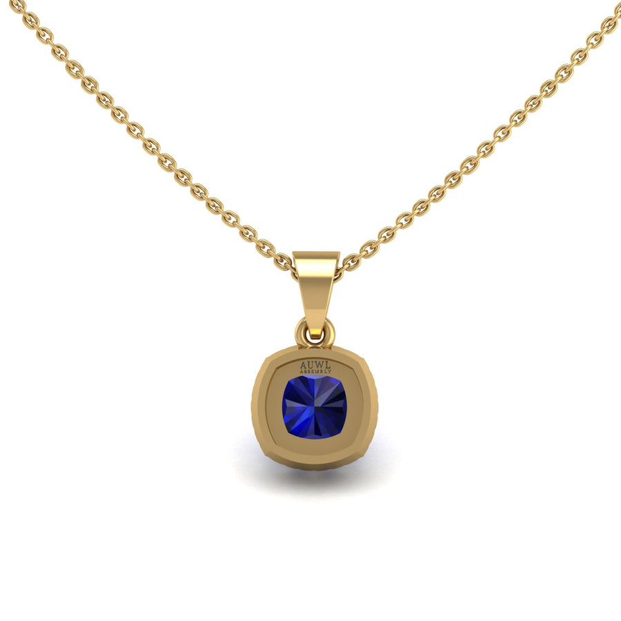 Divine Halo Pendant - Blue Sapphire Cushion