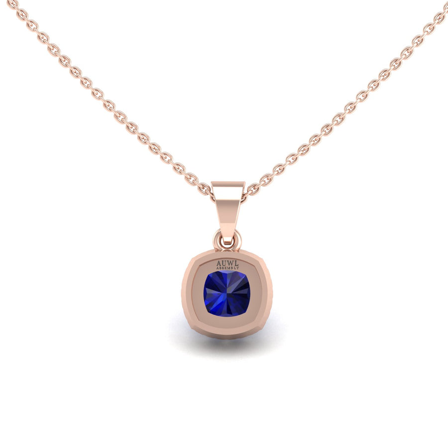 Divine Halo Pendant - Blue Sapphire Cushion