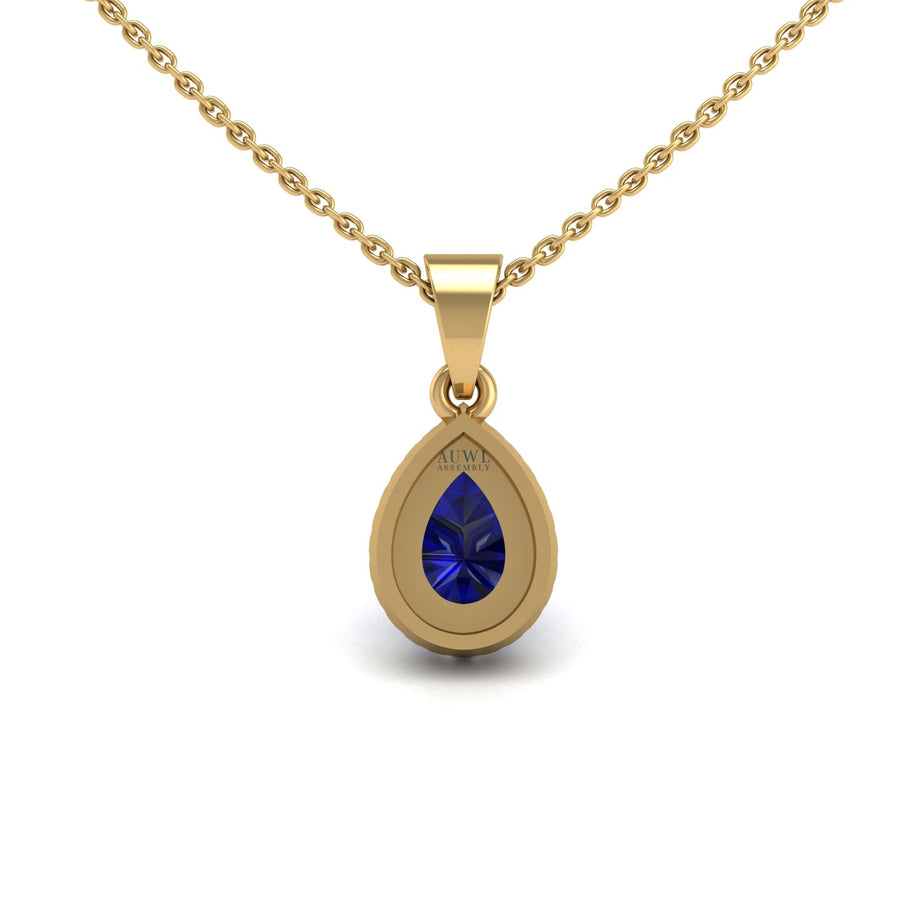 Divine Halo Pendant - Blue Sapphire Pear