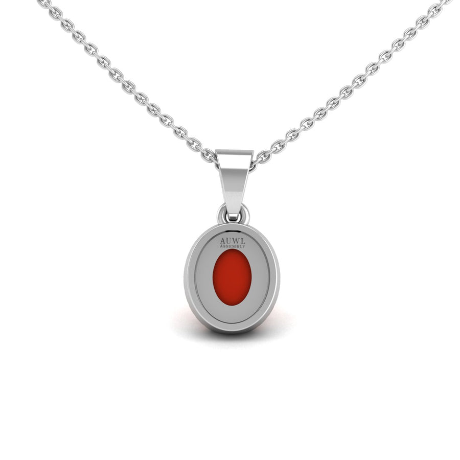 Divine Halo Pendant - Red Coral Oval