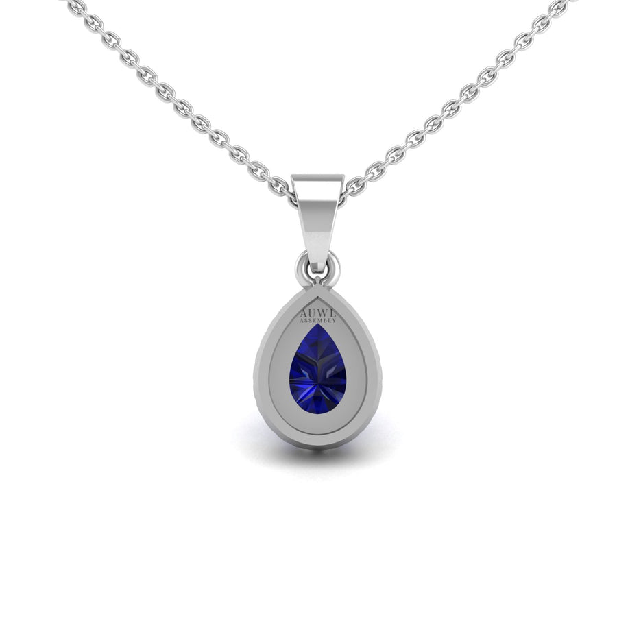 Divine Halo Pendant - Blue Sapphire Pear