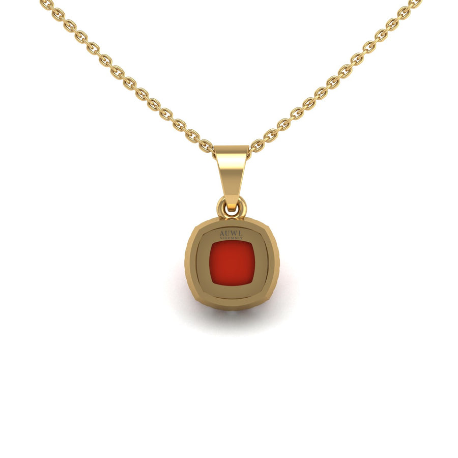 Divine Halo Pendant - Red Coral Cushion