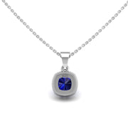 Divine Halo Pendant - Blue Sapphire Cushion