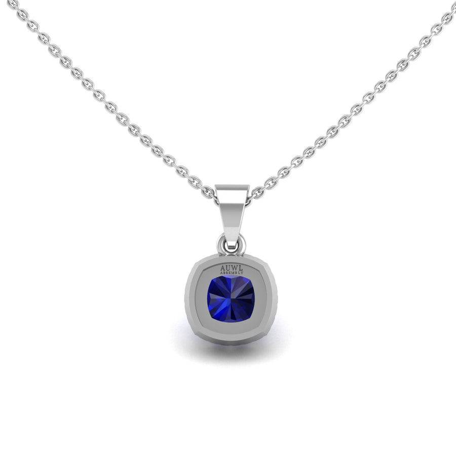 Divine Halo Pendant - Blue Sapphire Cushion