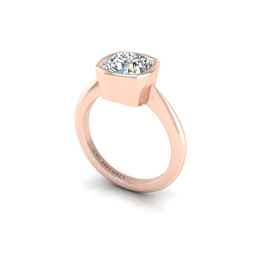 Diamond Solitaire Ring in Cushion Cut 18k rose gold, Zodiac Birthstone Ring, designed for women, perfect astrology jewelry from Celestial Vibe collection at AUWL Assembly