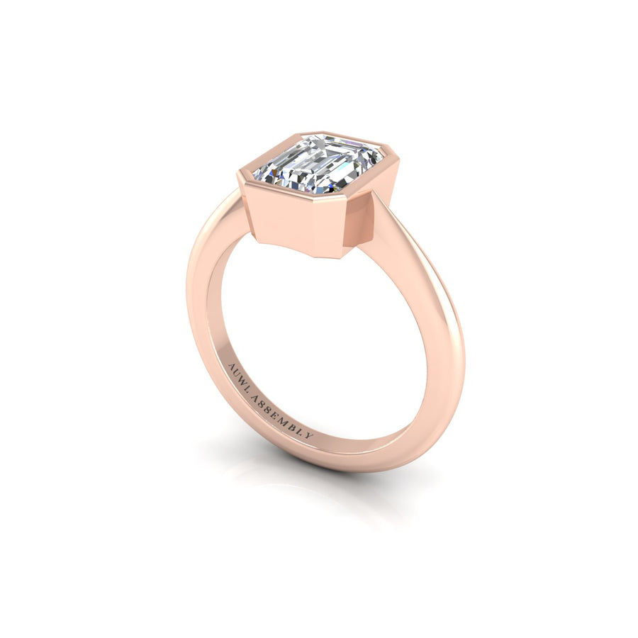 Diamond Solitaire Ring in Emerald Cut 18k rose gold, Zodiac Birthstone Ring, designed for women, perfect astrology jewelry from Celestial Vibe collection at AUWL Assembly