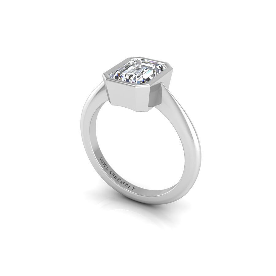 Diamond Solitaire Ring in Emerald Cut 18k white gold, Zodiac Birthstone Ring, designed for women, perfect astrology jewelry from Celestial Vibe collection at AUWL Assembly