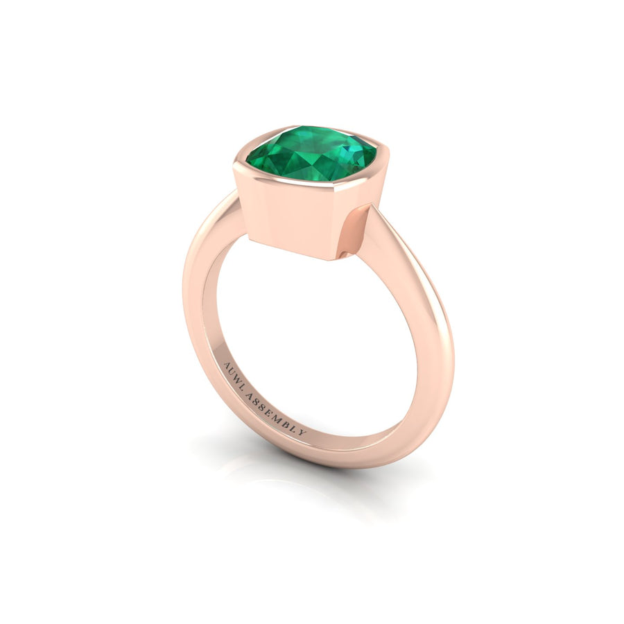 Emerald Solitaire Ring in Cushion Cut 18k rose gold, Zodiac Birthstone Ring, designed for women, perfect astrology jewelry from Celestial Vibe collection at AUWL Assembly