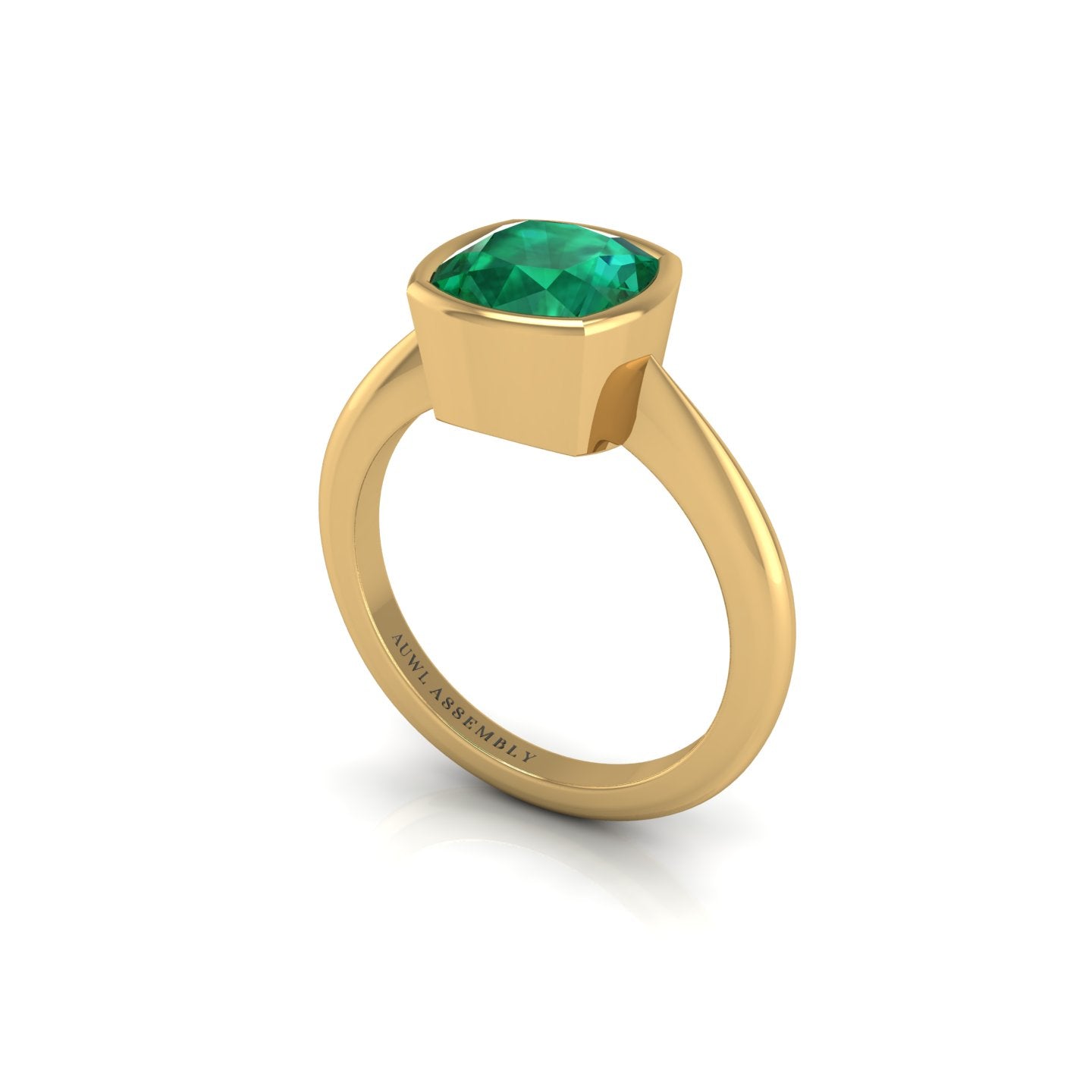 Emerald Solitaire Ring in Cushion Cut 18k yellow gold, Zodiac Birthstone Ring, designed for women, perfect astrology jewelry from Celestial Vibe collection at AUWL Assembly