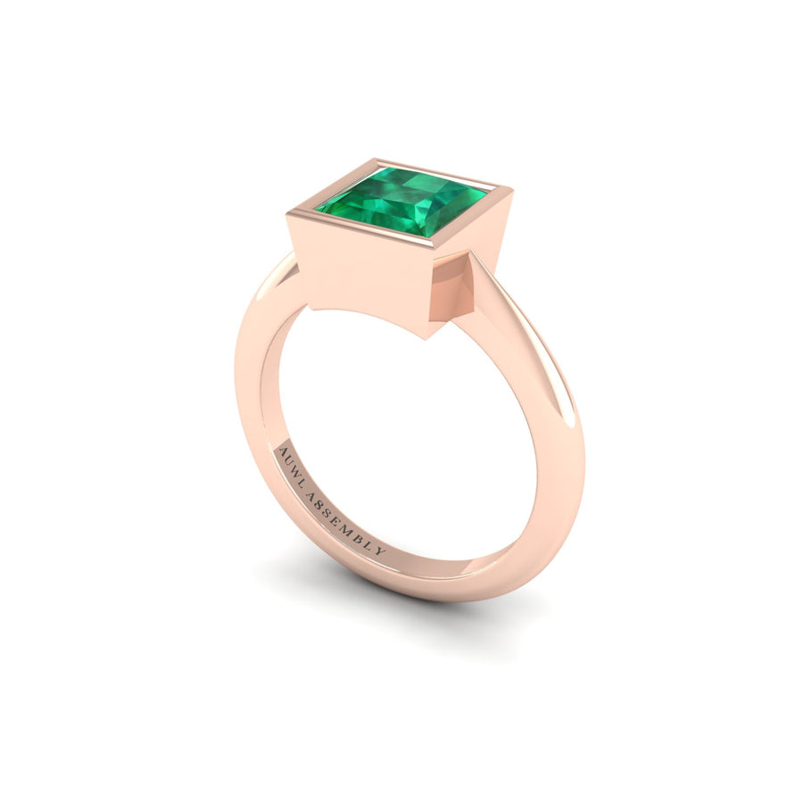 Emerald Solitaire Ring in Princess Cut 18k rose gold, Zodiac Birthstone Ring, designed for women, perfect astrology jewelry from Celestial Vibe collection at AUWL Assembly