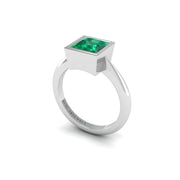 Emerald Solitaire Ring in Princess Cut 18k white gold, Zodiac Birthstone Ring, designed for women, perfect astrology jewelry from Celestial Vibe collection at AUWL Assembly