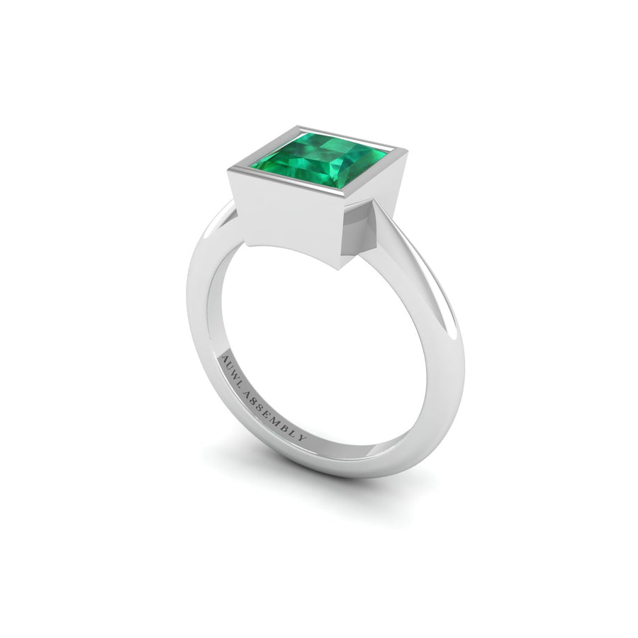 Emerald Solitaire Ring in Princess Cut 18k white gold, Zodiac Birthstone Ring, designed for women, perfect astrology jewelry from Celestial Vibe collection at AUWL Assembly