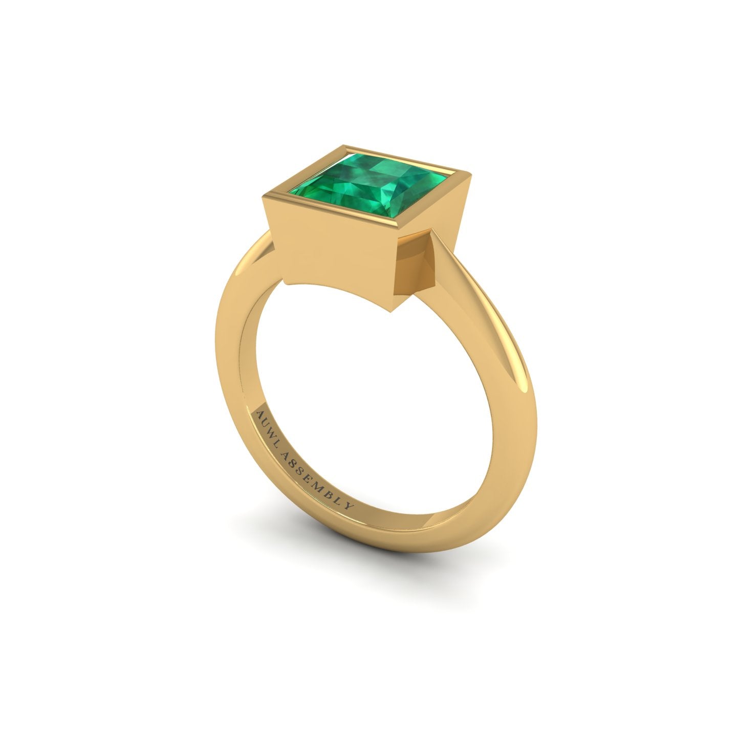 Emerald Solitaire Ring in Princess Cut 18k yellow gold, Zodiac Birthstone Ring, designed for women, perfect astrology jewelry from Celestial Vibe collection at AUWL Assembly