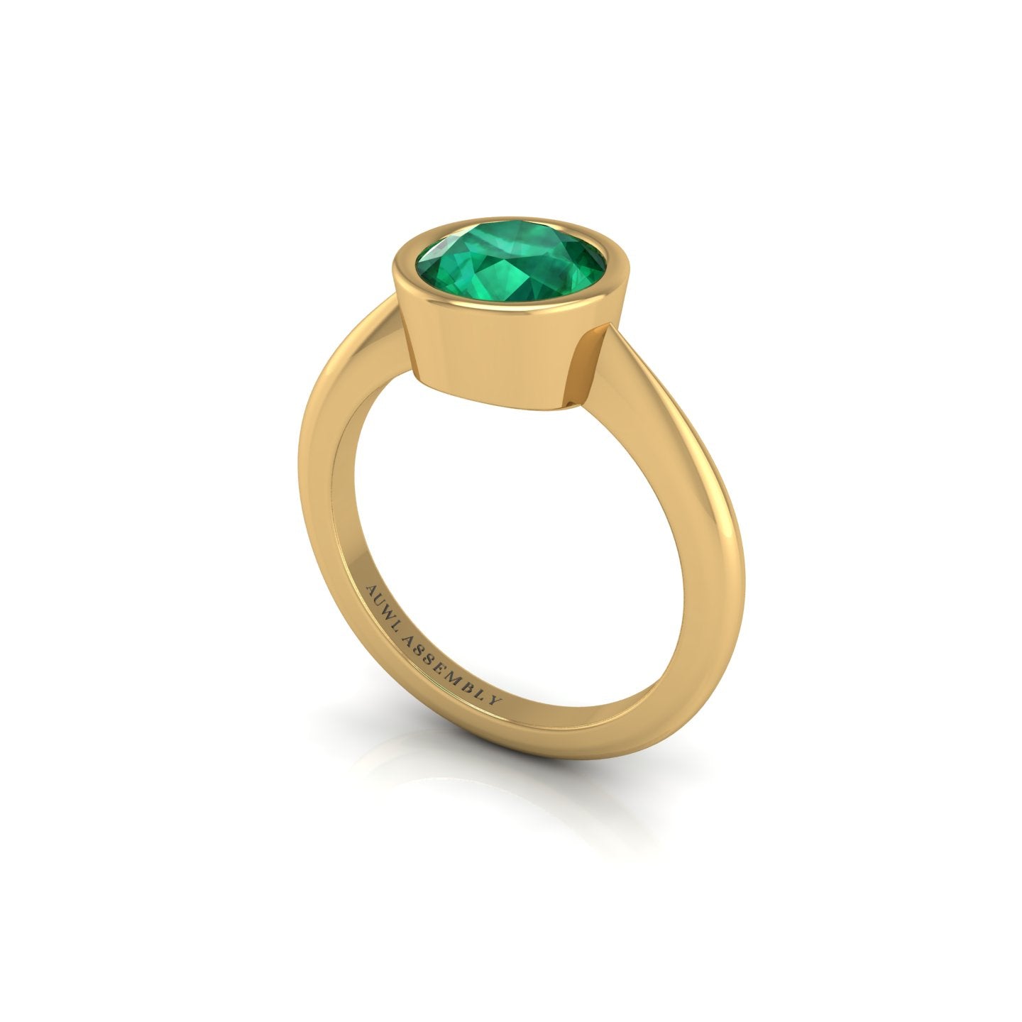 Emerald Solitaire Ring in Round Cut 18k yellow gold, Zodiac Birthstone Ring, designed for women, perfect astrology jewelry from Celestial Vibe collection at AUWL Assembly