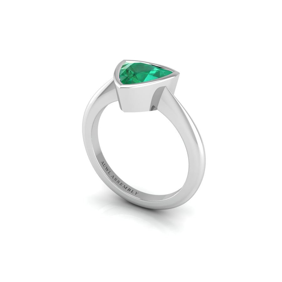 Emerald Solitaire Ring in Trillion Cut 18k yellow gold, Zodiac Birthstone Ring, designed for women, perfect astrology jewelry from Celestial Vibe collection at AUWL Assembly