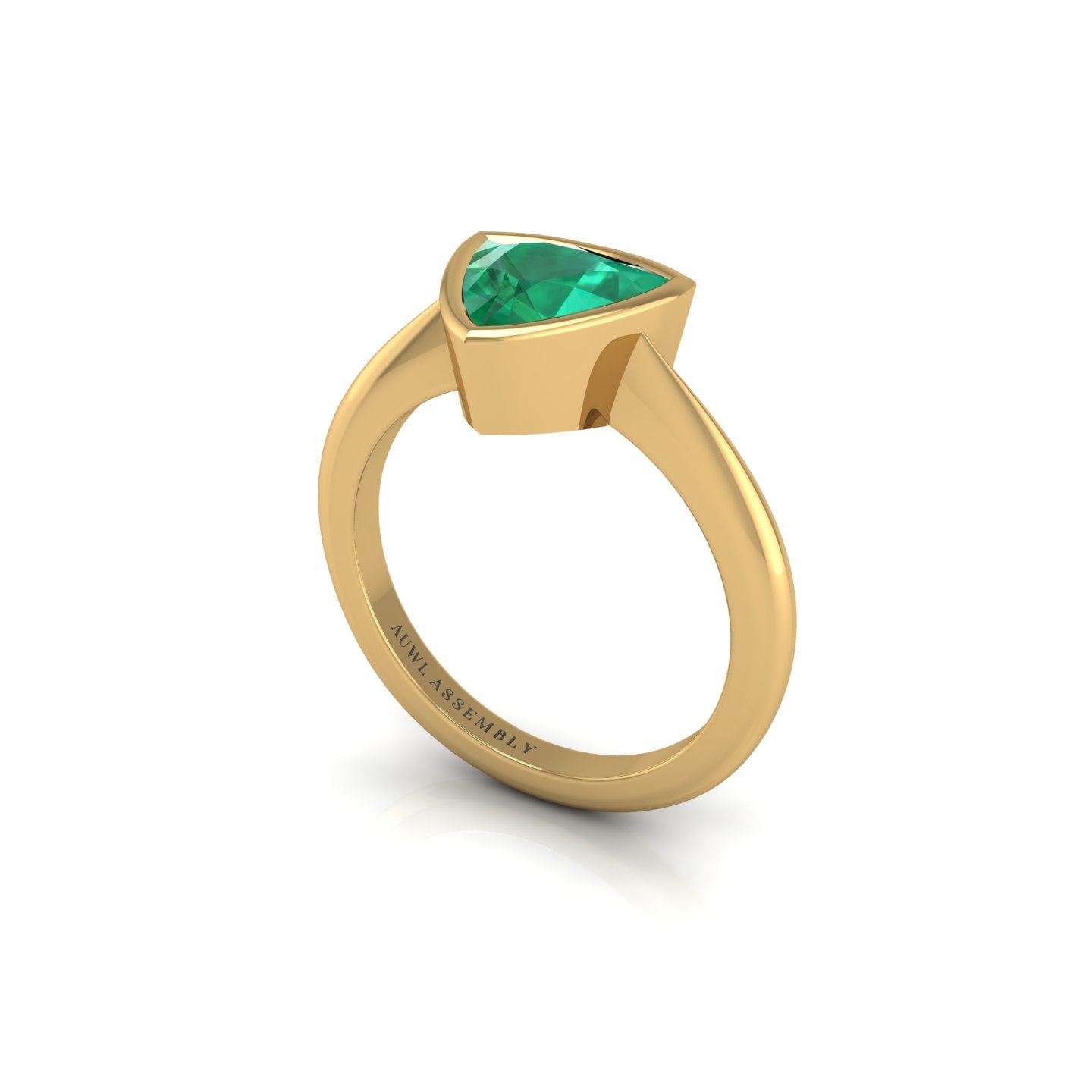 Emerald Solitaire Ring in Trillion Cut 18k yellow gold, Zodiac Birthstone Ring, designed for women, perfect astrology jewelry from Celestial Vibe collection at AUWL Assembly