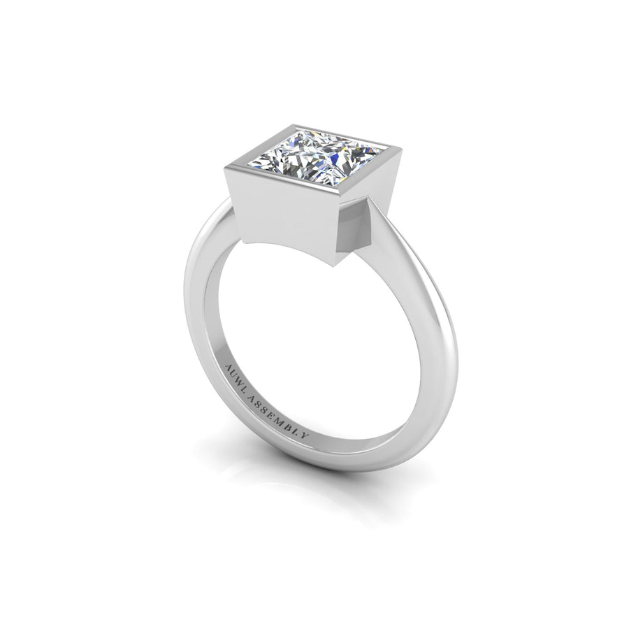 diamond Solitaire Ring in Princess Cut 18k white gold, Zodiac Birthstone Ring, designed for women  collection at AUWL Assembly