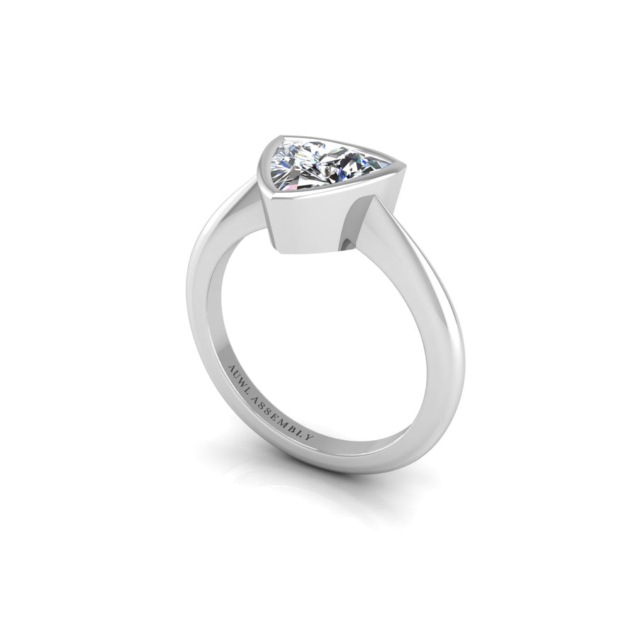 Diamond Solitaire Ring in Trillion Cut 18k white gold, Zodiac Birthstone Ring, designed for women  collection at AUWL Assembly