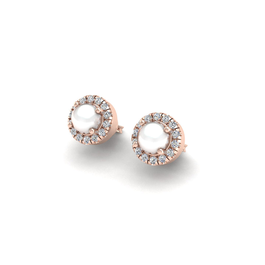 Pearl-Diamond Stud Earrings in Round Cut 18k rose gold, Zodiac Birthstone Ring, designed for women, perfect astrology jewelry from Celestial Vibe collection at AUWL assembly