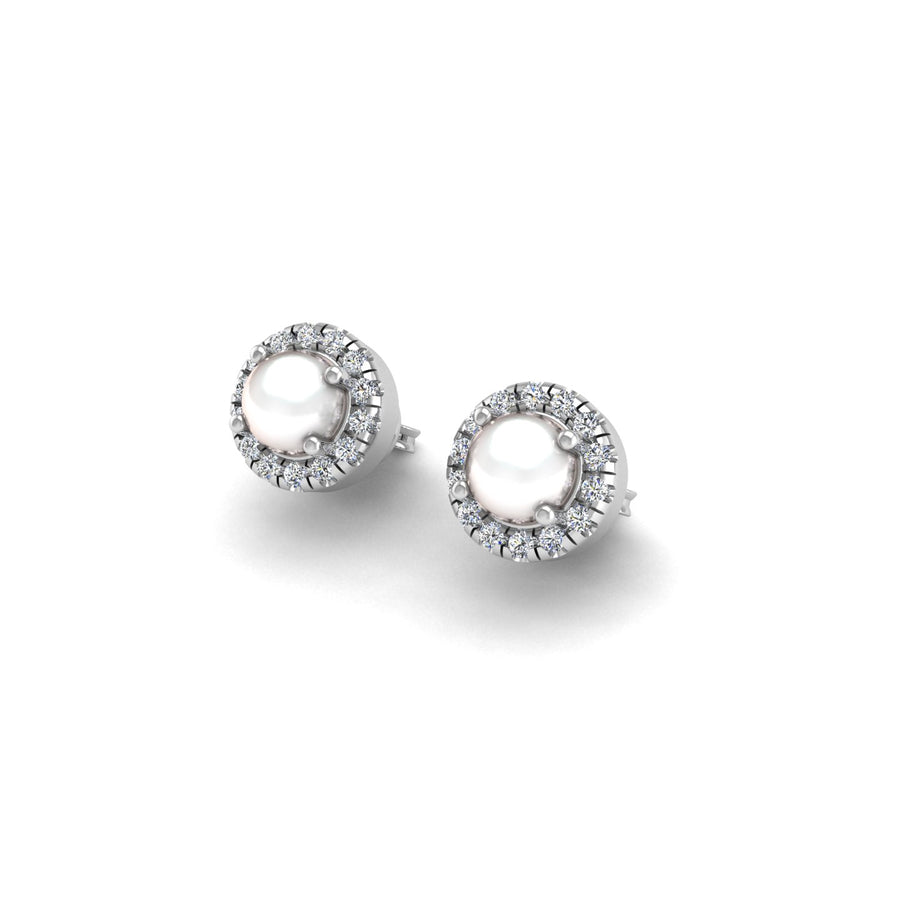 Pearl-Diamond Stud Earrings in Round Cut 18k white gold, Zodiac Birthstone Ring, designed for women, perfect astrology jewelry from Celestial Vibe collection at AUWL assembly