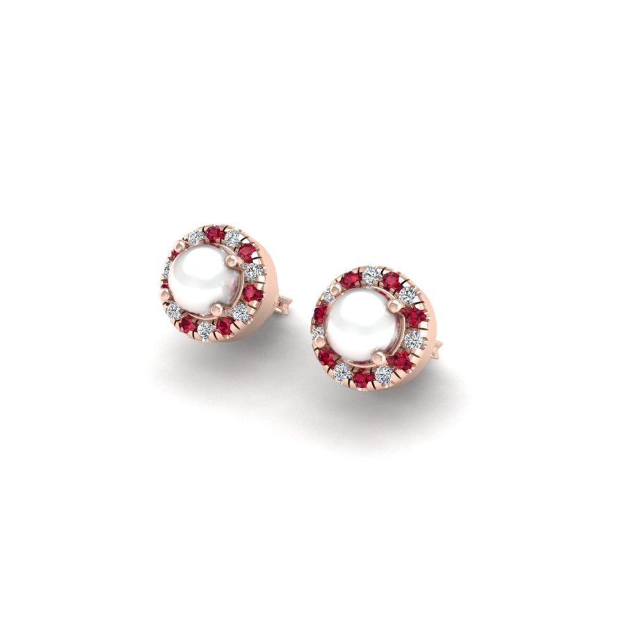Pearl-Ruby Stud Earrings in Round Cut 18k rose gold, Zodiac Birthstone Ring, designed for women, perfect astrology jewelry from Celestial Vibe collection at AUWL assembly
