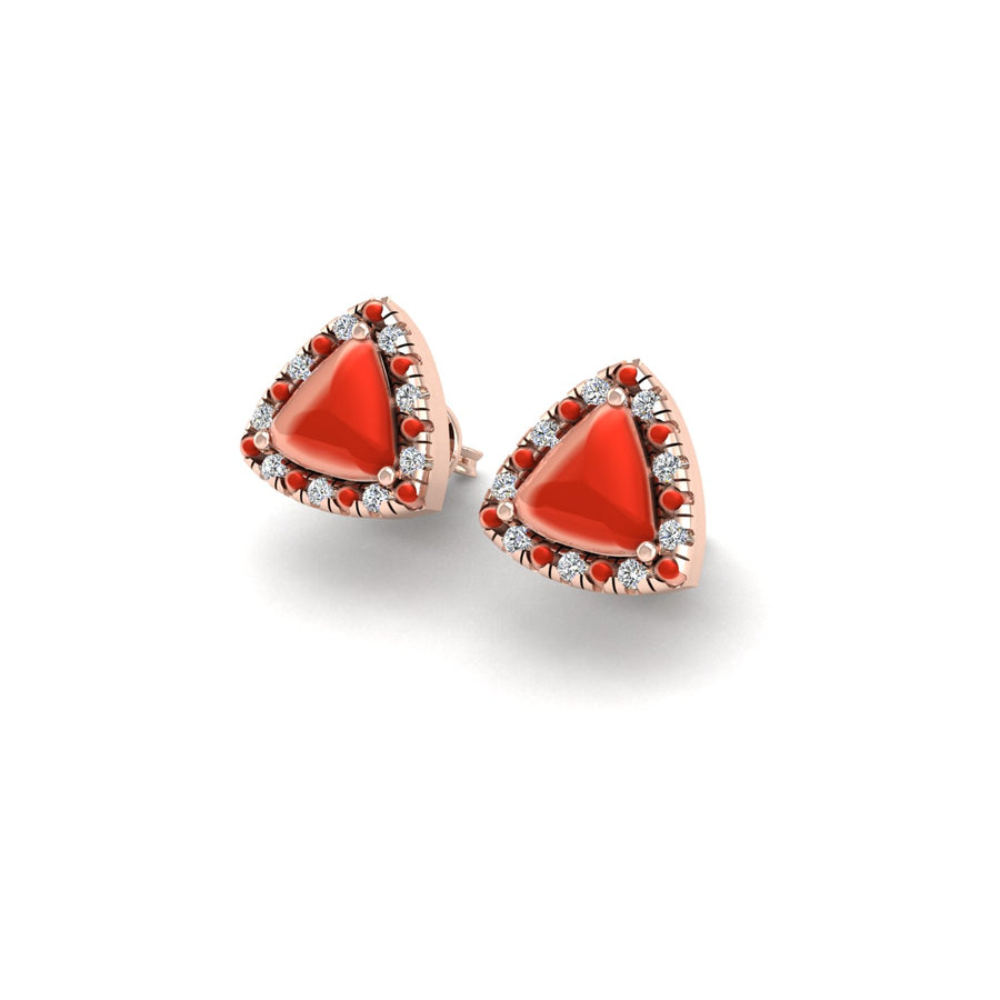 Red Coral Stud Earrings in Trillion Cut 18k rose gold, Zodiac Birthstone Ring, designed for women, perfect astrology jewelry from Celestial Vibe collection at AUWL assembly