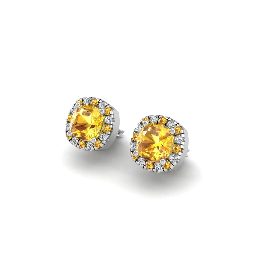 Yellow Sapphire Stud Earrings in Cushion Cut 18k white gold, Zodiac Birthstone Ring, designed for women, perfect astrology jewelry from Celestial Vibe collection at AUWL assembly