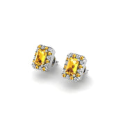Yellow Sapphire Stud Earrings in Emerald Cut 18k white gold, Zodiac Birthstone Ring, designed for women, perfect astrology jewelry from Celestial Vibe collection at AUWL assembly