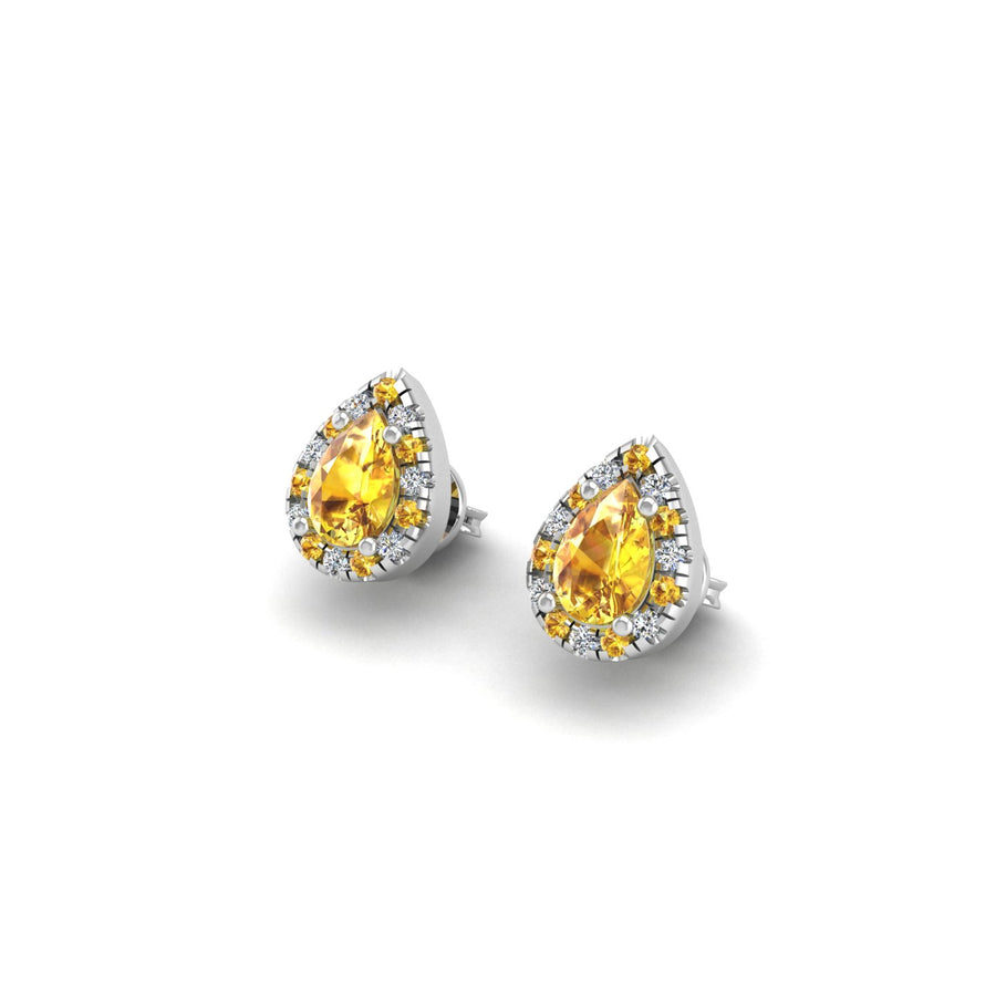 Yellow Sapphire Stud Earrings in Pear Cut 18k white gold, Zodiac Birthstone Earring, designed for women, perfect astrology jewelry from Celestial Vibe collection at AUWL assembly