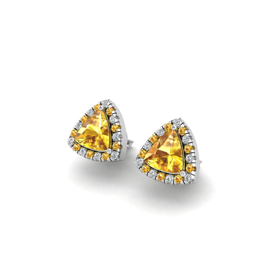Yellow Sapphire Stud Earrings in Trillion Cut 18k white gold, Zodiac Birthstone Earring, designed for women, perfect astrology jewelry from Celestial Vibe collection at AUWL assembly