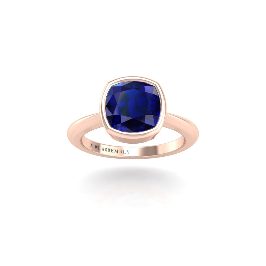 Celestial Solitaire Ring - Blue Sapphire Cushion