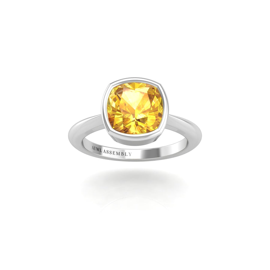Celestial Solitaire Ring - Yellow Sapphire Cushion