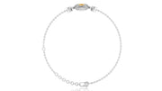 A delicate white gold chain bracelet with a small oval Yellow sapphire gemstone centerpiece and clear stones, displayed on a clean white background.