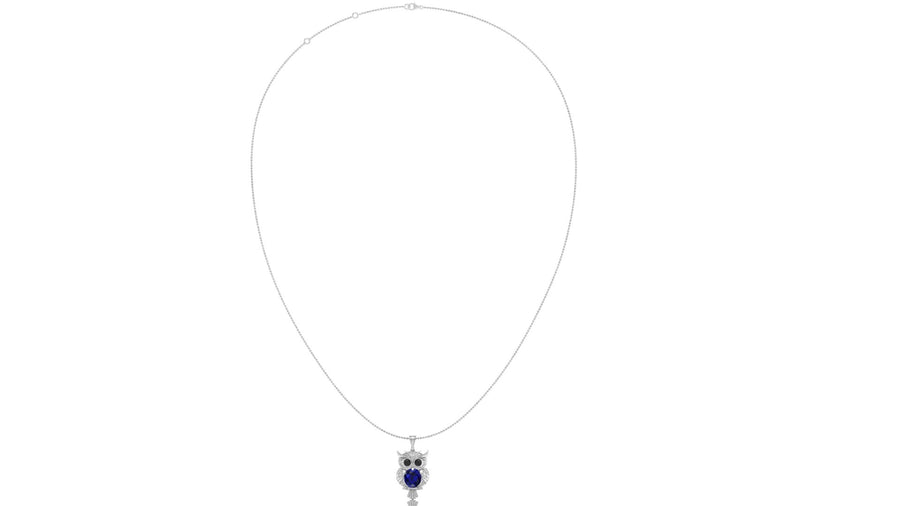 Mercuria - Pechaka Owl Pendant - Blue Sapphire Oval