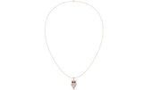 A delicate rose gold necklace with a small owl pendant featuring clear crystals, displayed against a solid white background.