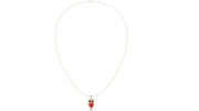A delicate rose gold chain necklace featuring a small owl pendant with a red coral chest and white details, displayed against a solid white background.