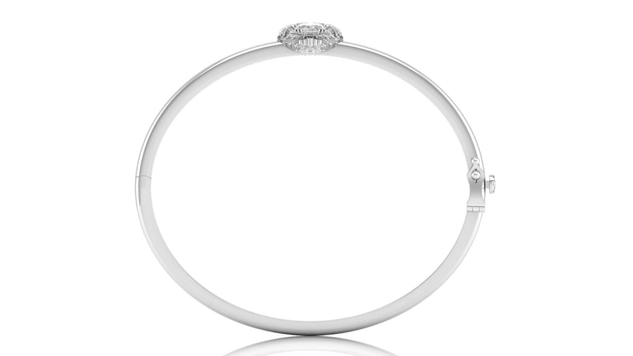 A polished white gold circular bangle bracelet with a small oval cluster of clear Diamond gemstone at the top, shown on a clean white background.