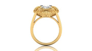 Gold ring with a diamond gemstone on a white background