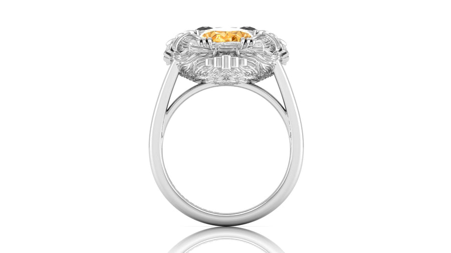 White Gold ring with a yellow sapphire gemstone on a white background