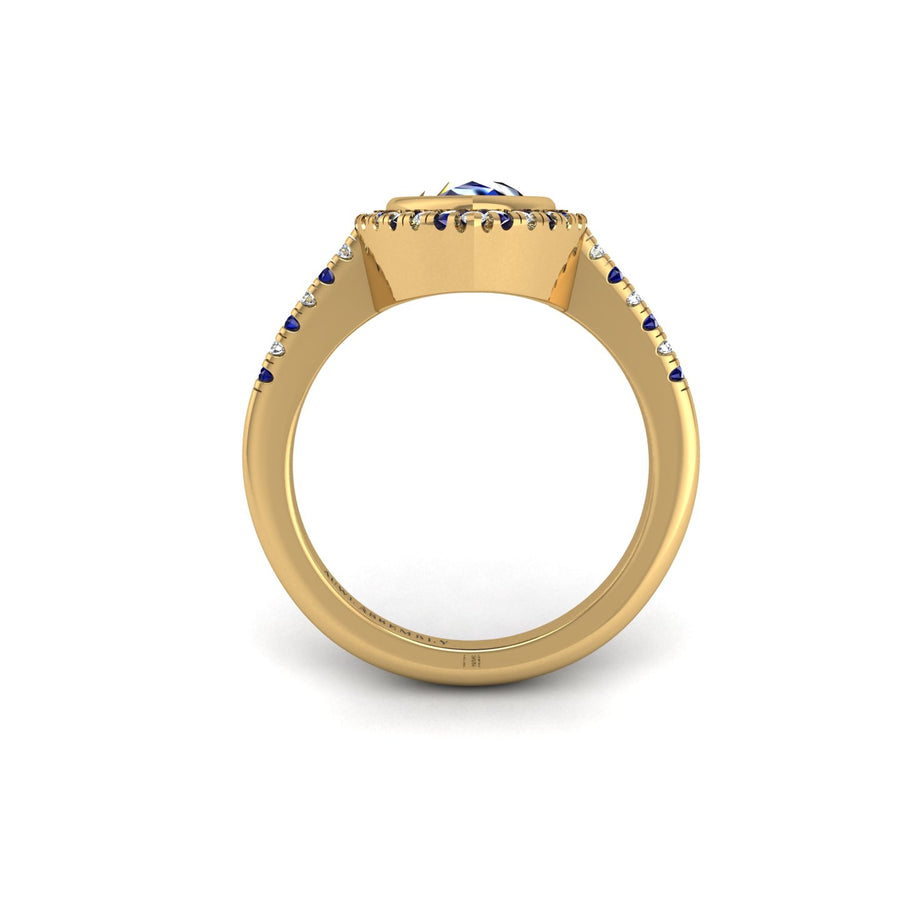 Starry Halo Ring - Blue Sapphire Pear