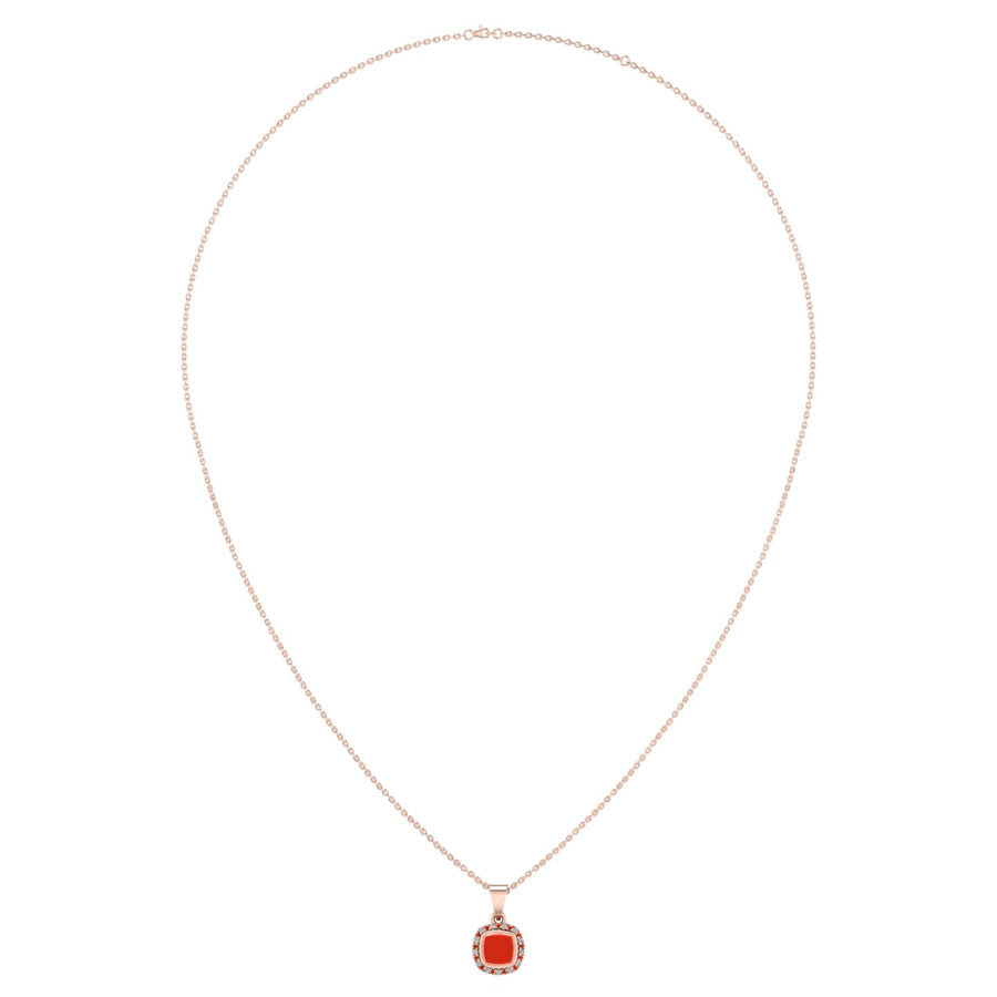 Divine Halo Pendant - Red Coral Cushion