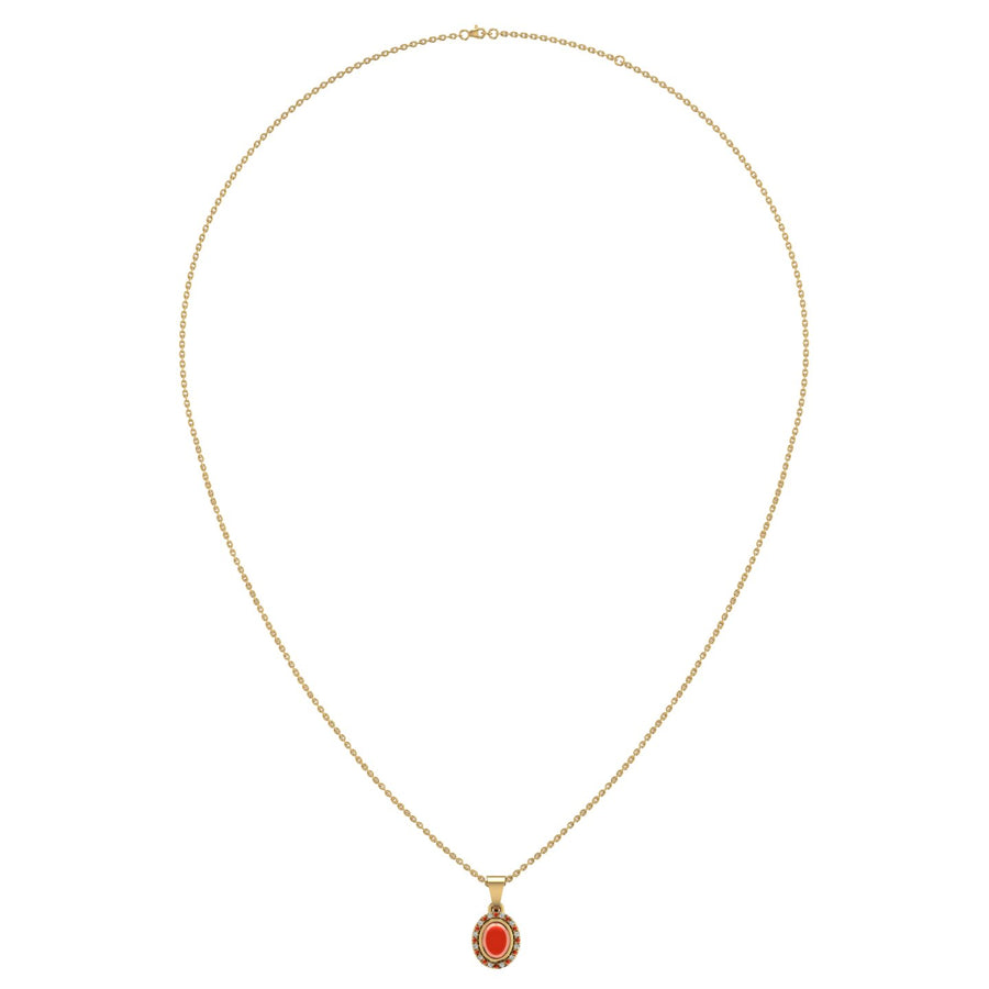 Divine Halo Pendant - Red Coral Oval