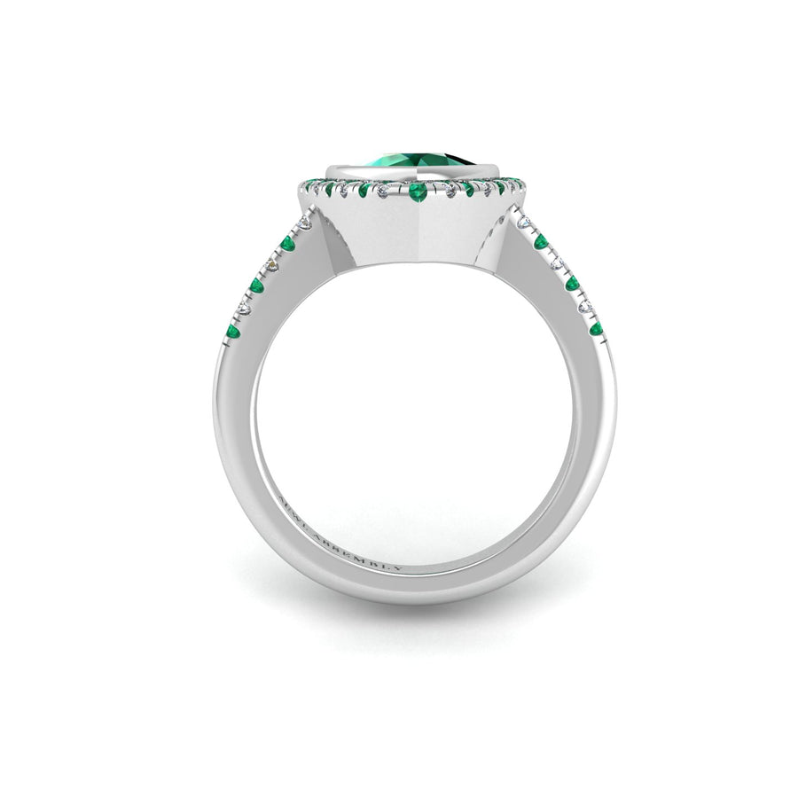 Starry Halo Ring - Emerald Trillion