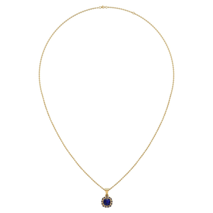 Divine Halo Pendant - Blue Sapphire Cushion