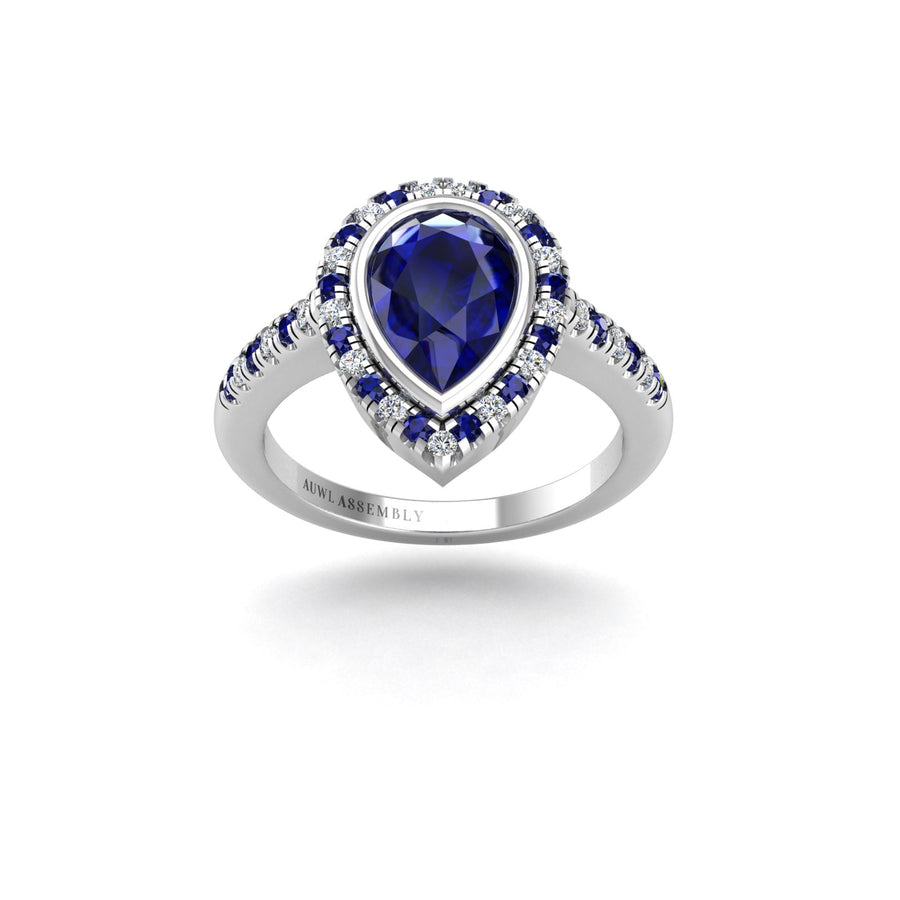Starry Halo Ring - Blue Sapphire Pear