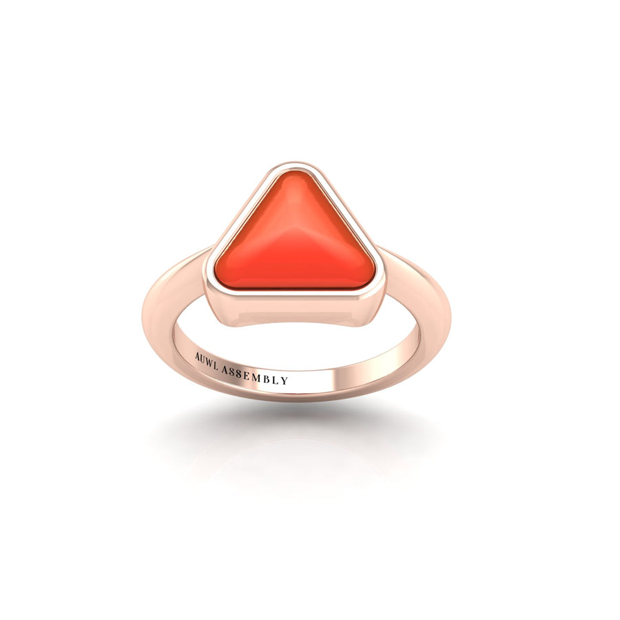 Celestial Solitaire Ring - Red Coral Trillion